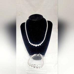 925 Sterling Silver  Beaded Necklace Bracelet Set
